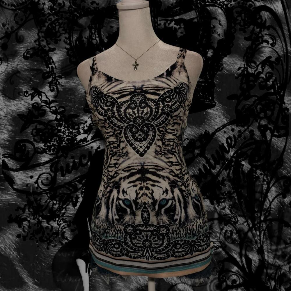 bold fierce blue-eyed tiger tribal tiger boho grunge glam whimsical cami top